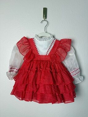 Vintage Marthas Miniatures Dress We’re Fussy Red White Polka Dot Sheer 3T USA